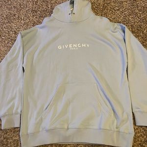 Givenchy Baby Blue Hoodie Distressed Logo